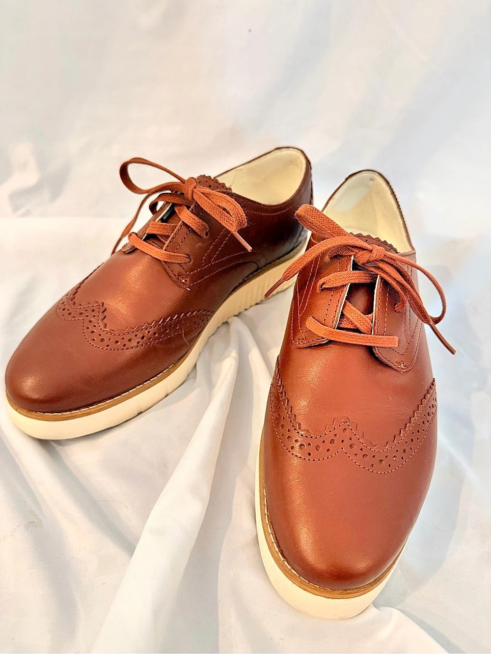 Cole Haan Grand City Platform Oxford Brown Leather Wingtip Shoes Women's 8B